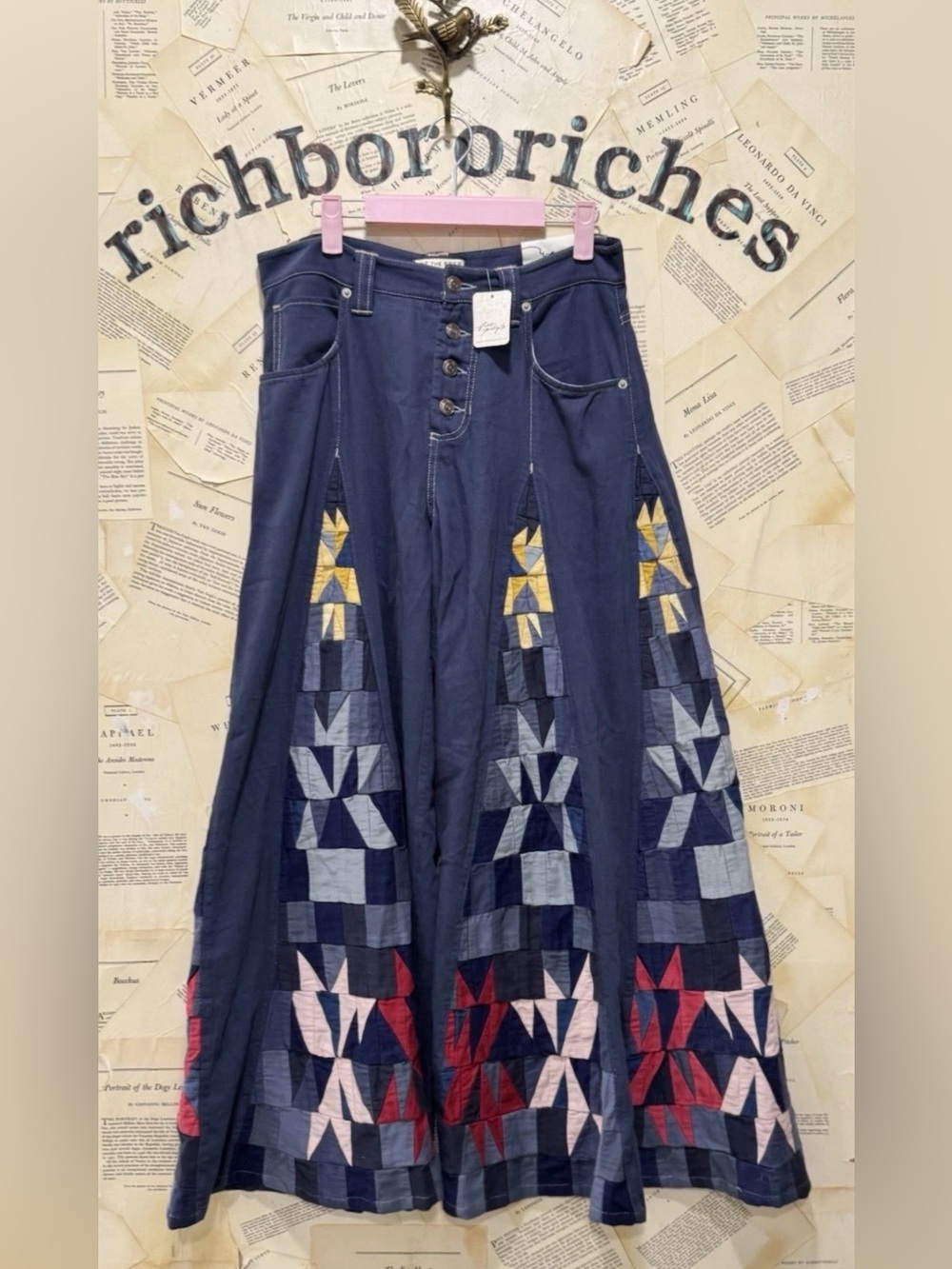 Free People Kaleidoscope Wide Leg Jeans We The Free Patchwork Starry Night - Picture 6 of 7